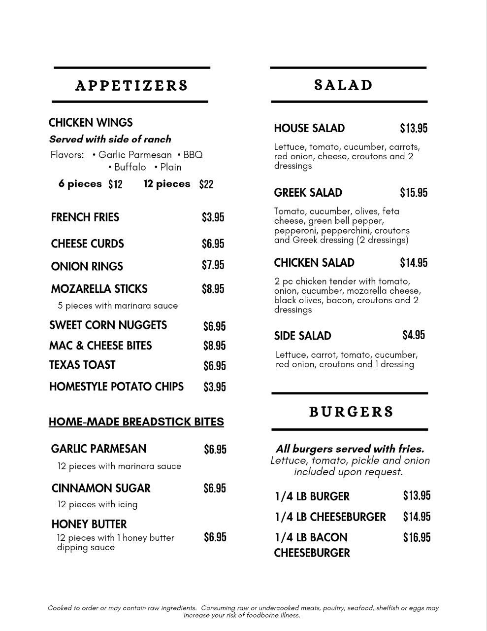 Dinos Pizza Menu